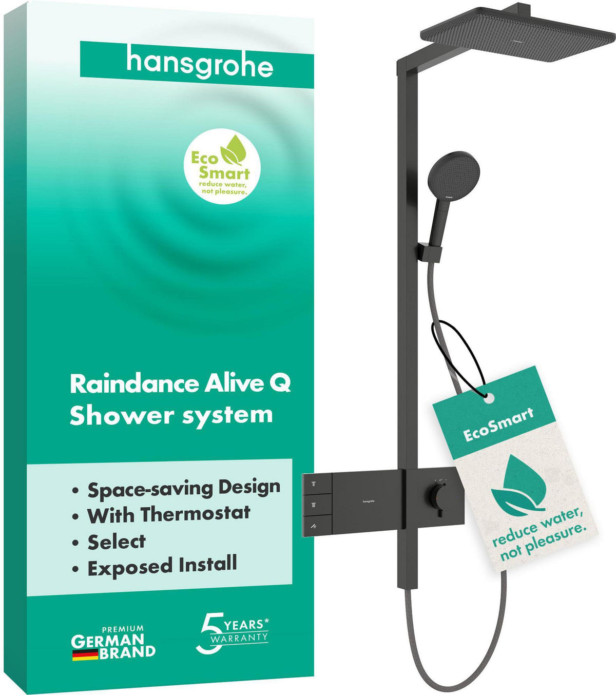 HANSGROHE Duschsystem Raindance Alive Q 2jet EcoSmart mit ShowerSelect Comfort Thermostat