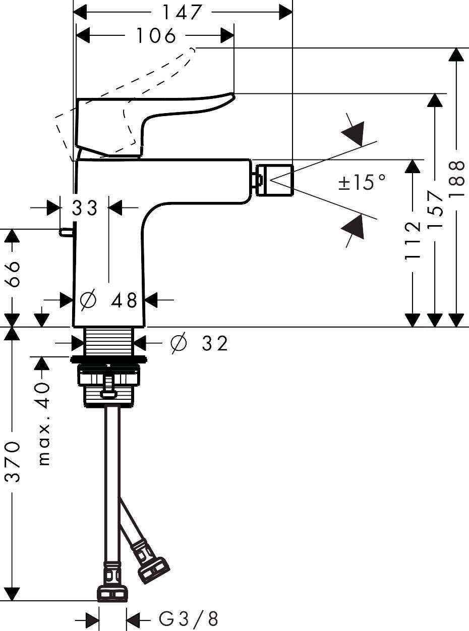 HANSGROHE Metris Einhebel-Bidetmischer DN 15 chrom mit Zugstangen-Ablaufgarnitur