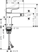HANSGROHE Metris Einhebel-Bidetmischer DN 15 chrom mit Zugstangen-Ablaufgarnitur