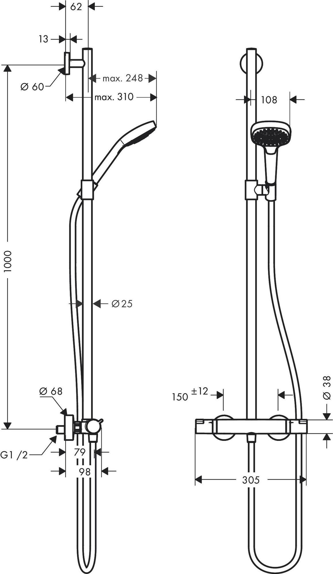 HANSGROHE SemiPipe Croma Select E Multi DN15 weiß/chrom – Duschsystem mit Thermostat Ecostat Comfort