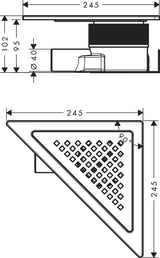 hansgrohe RainDrain Corner Komplettset Punktablauf 240/240, Edelstahl gebürstet – rahmenloses Design, DN40, höhenverstellbar