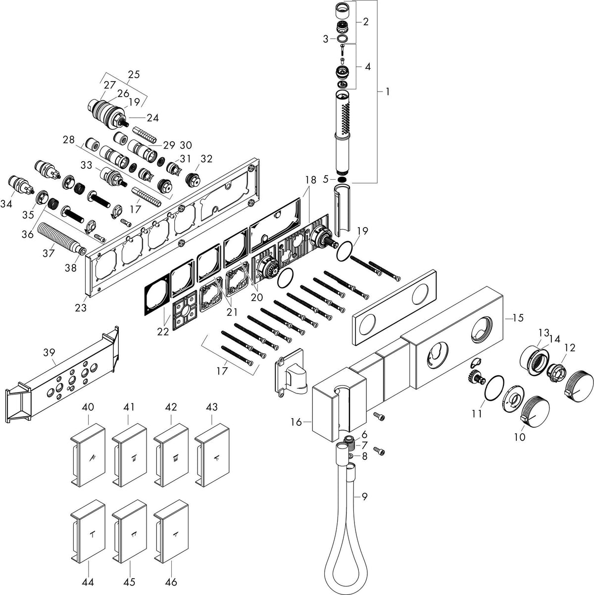 AXOR Edge Thermostatmodul Unterputz Select Fertigmontageset 2 Verbraucher Diamantschliff chrom