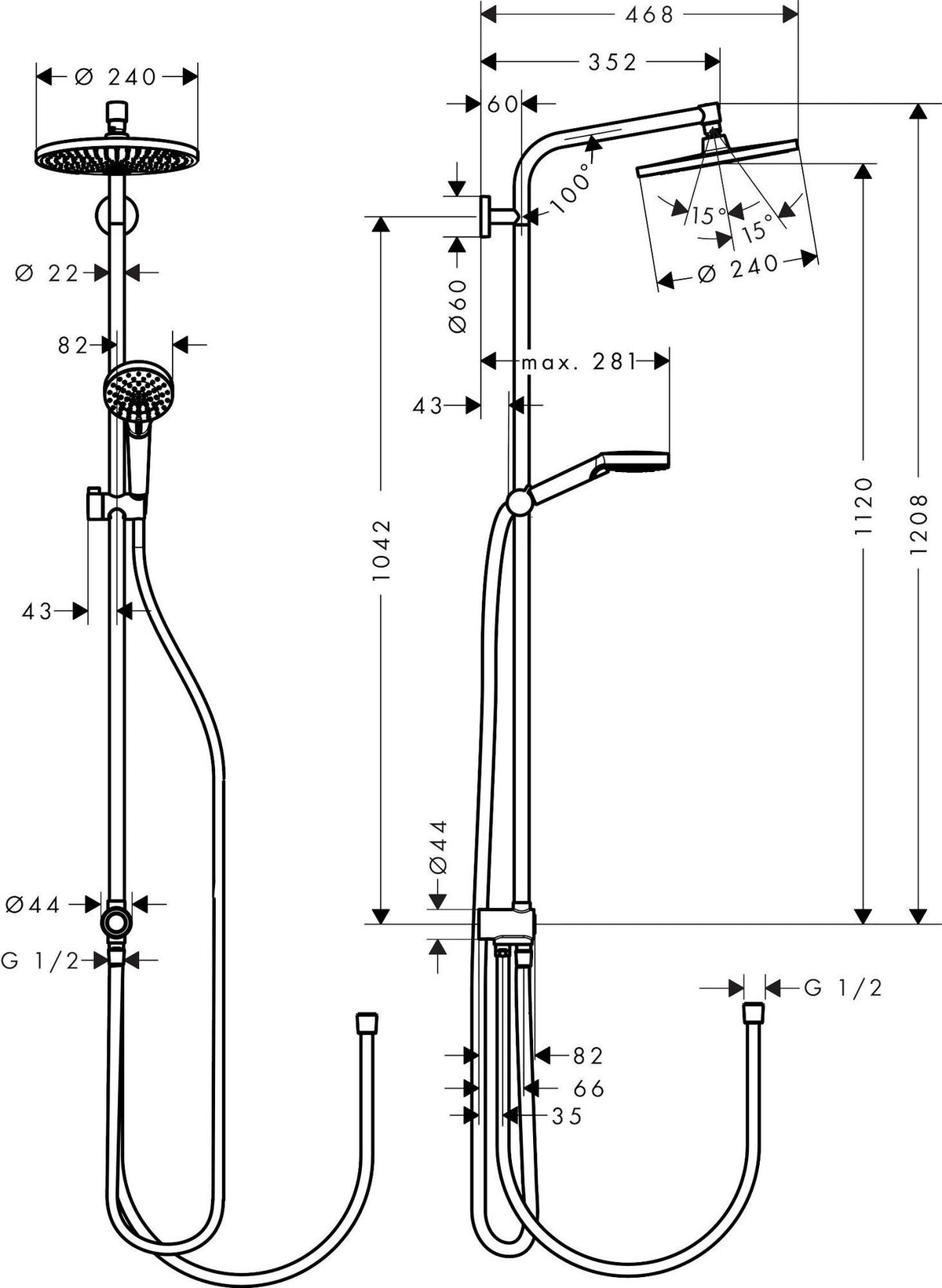 HANSGROHE Crometta S 240 Showerpipe Duschsystem mit Kopf- und Handbrause in Chrom