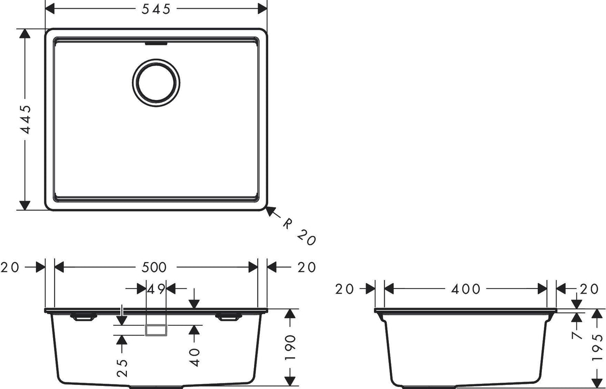 HANSGROHE Einbauspüle S530-F500 graphitschwarz 500 mm SilicaTec mit Ablaufgarnitur