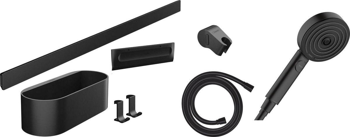 Hansgrohe WallStoris Duschset mattschwarz – Handbrause, Wandstange, Ablagekorb & Zubehör
