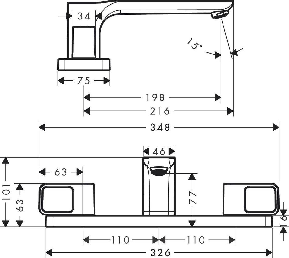 AXOR URQUIOLA 3-Loch-Wannenrandarmatur DN 15 mit Platte, chrom – thermostatische Temperaturregelung