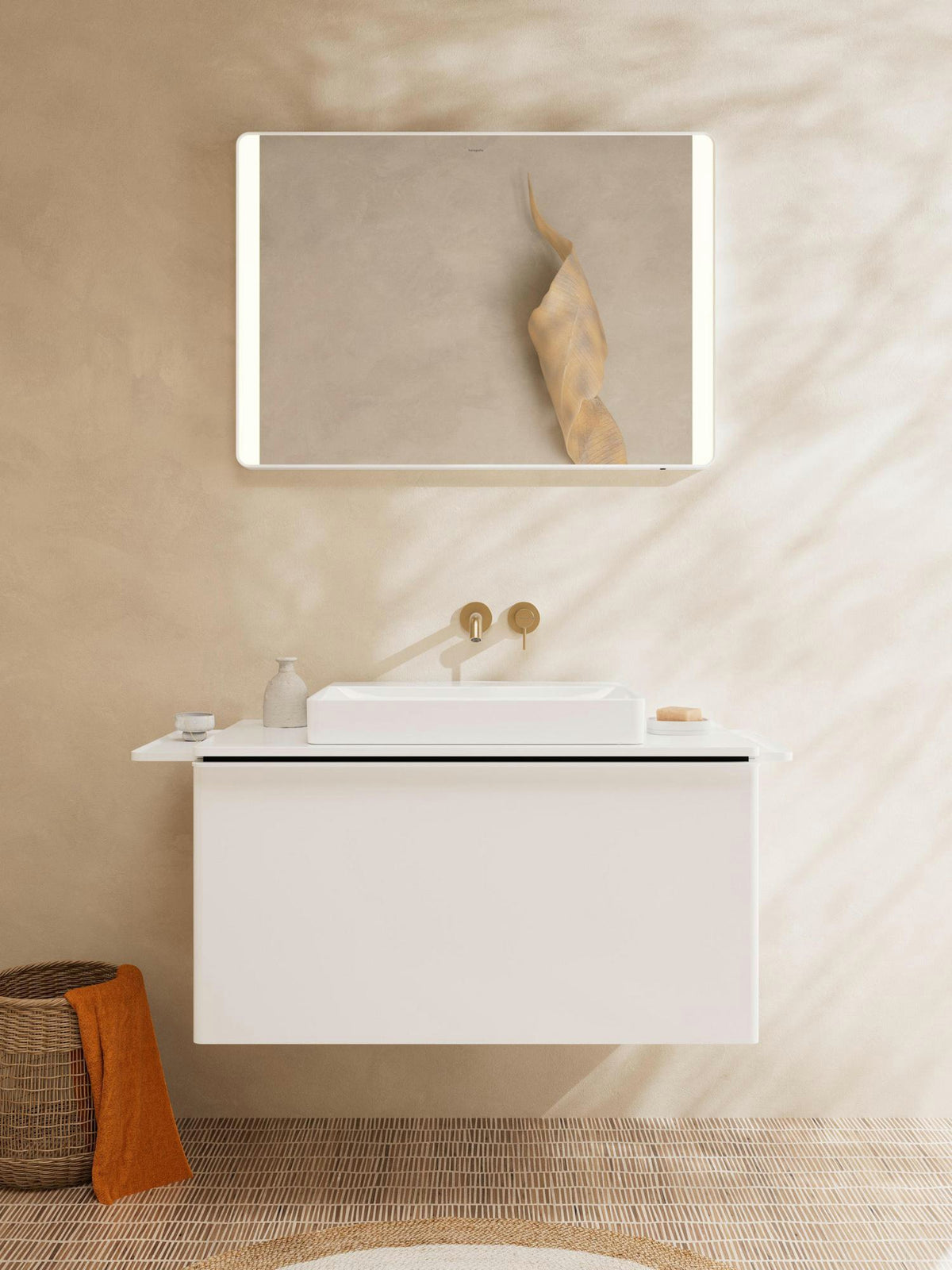 HANSGROHE Xelu Q Waschtischunterschrank 980 mm weiß hochglanz mit SoftClose und Inneneinteilung