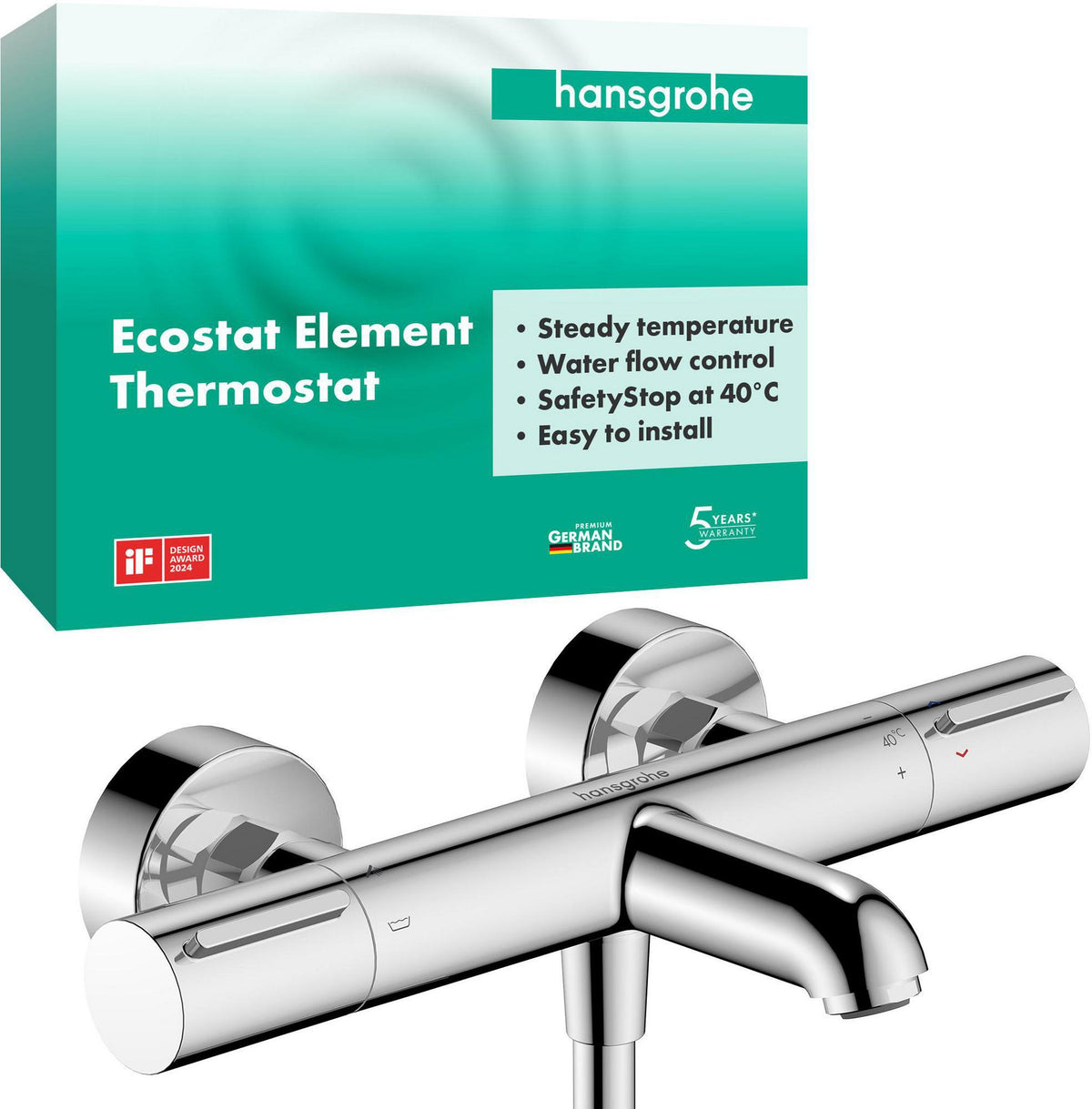 Hansgrohe Wannenmischer Ecostat Element Aufputz Chrom – Thermostat mit 2 Verbrauchern