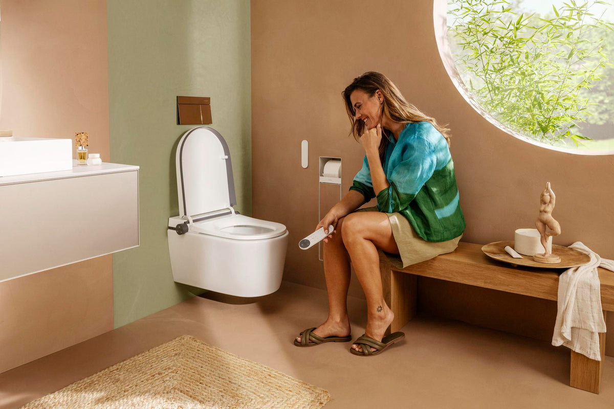 HANSGROHE XtraStoris Rock Toilettenbürstenhalter mit Papierhalter, befliesbare Tür, mattweiß