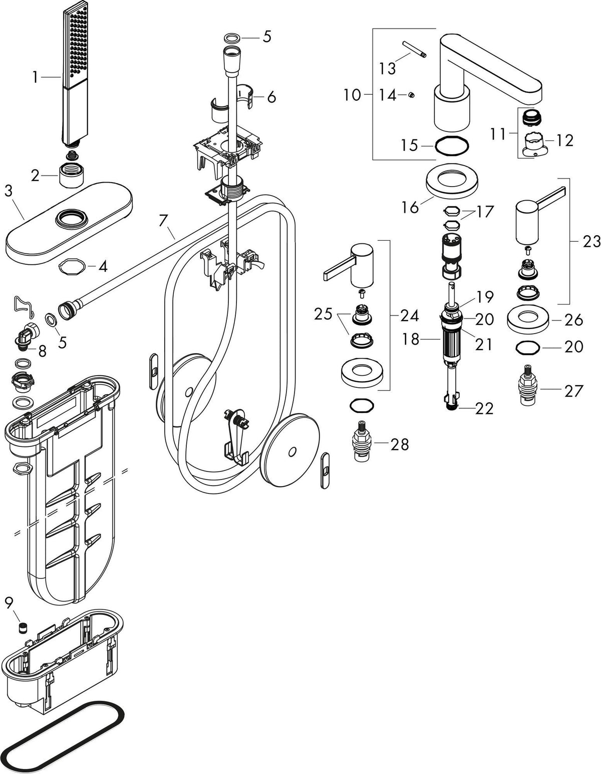 HANSGROHE Finoris Fertigmontageset 4-Loch-Wannenrandarmatur mit sBox in Chrom
