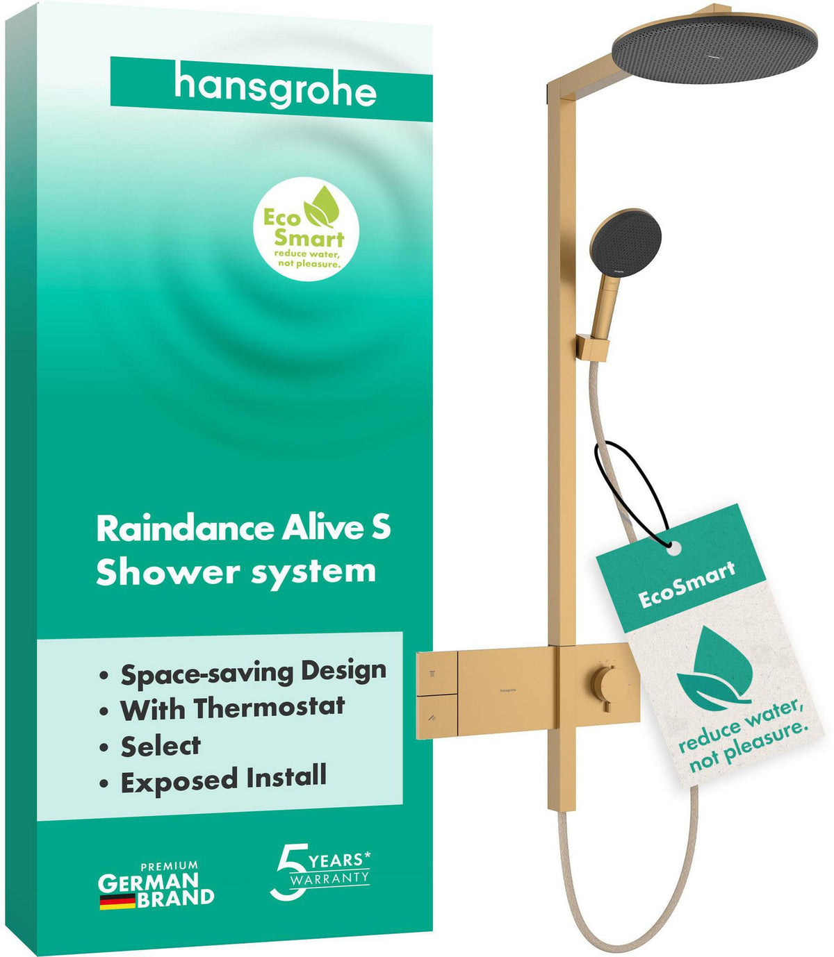 HANSGROHE Raindance Alive S 300 1jet EcoSmart Duschsystem mit Thermostat ShowerSelect Comfort – Schwarz