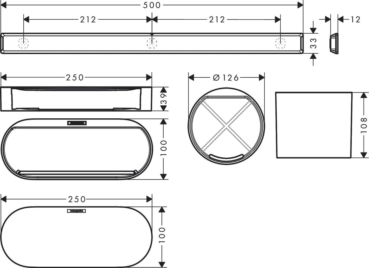 HANSGROHE Badezimmerset WallStoris mattschwarz mit Wandstange, Ablagekorb, Deckel und Becher