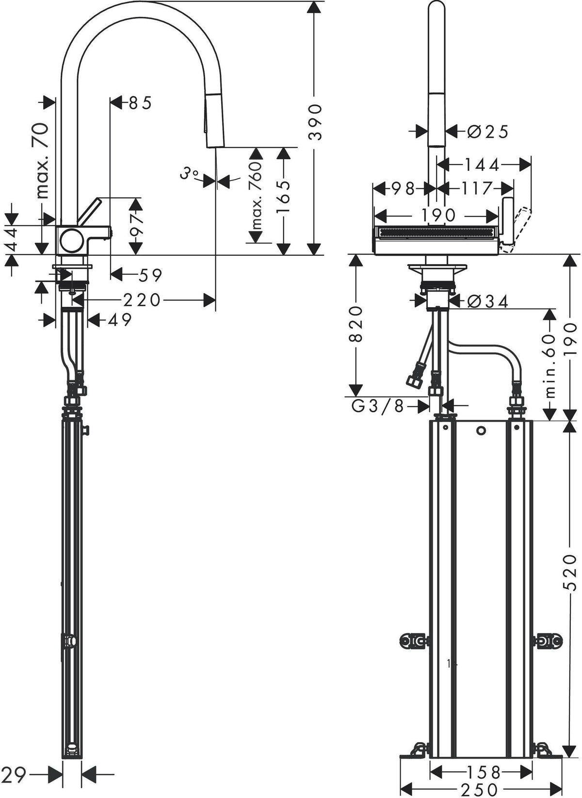 HANSGROHE Aquno Select M81 Spültischmischer 170 mit Ausziehbrause 3jet sBox chrom