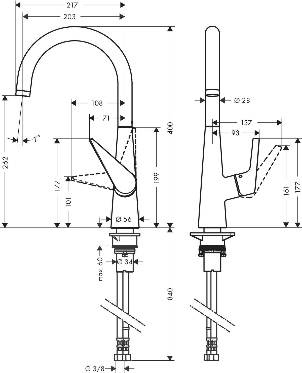 HANSGROHE Talis S Einhebel-Spültischmischer 260 mm ComfortZone mit einstellbarem Schwenkbereich