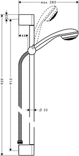 HANSGROHE Brauseset Crometta 85 Mono – Brausestange Unica 650 mm, Chrom, QuickClean