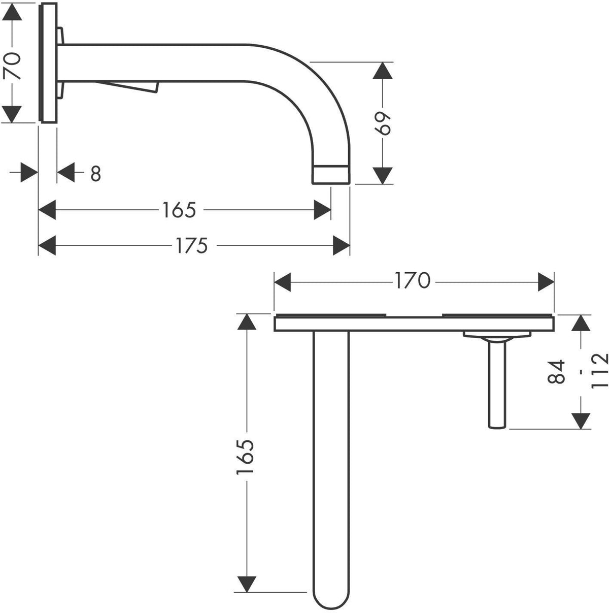 AXOR Uno² Einhebel-Waschtischmischer DN 15 Unterputz mit 165 mm Auslauf und Ablaufgarnitur in Chrom