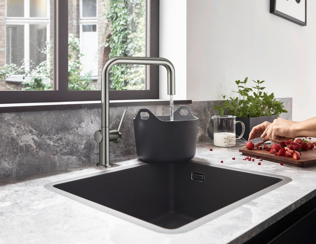 HANSGROHE Unterbauspüle S51 450 S510-U450 GS – SilicaTec, graphitschwarz, 1 Becken