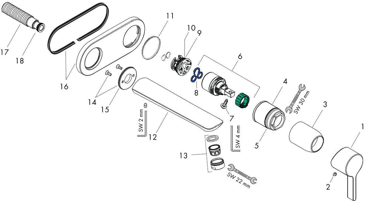 HANSGROHE Novus Fertigmontage-Set DN 15 für 2-Loch Waschtischmischer Unterputz Chrom