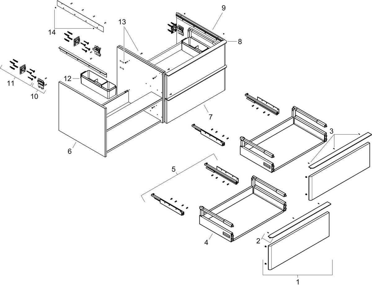 HANSGROHE Xelu Q Waschtischunterschrank 1360 mm weiß hochglanz, 4 Schubkästen, Griffleiste chrom