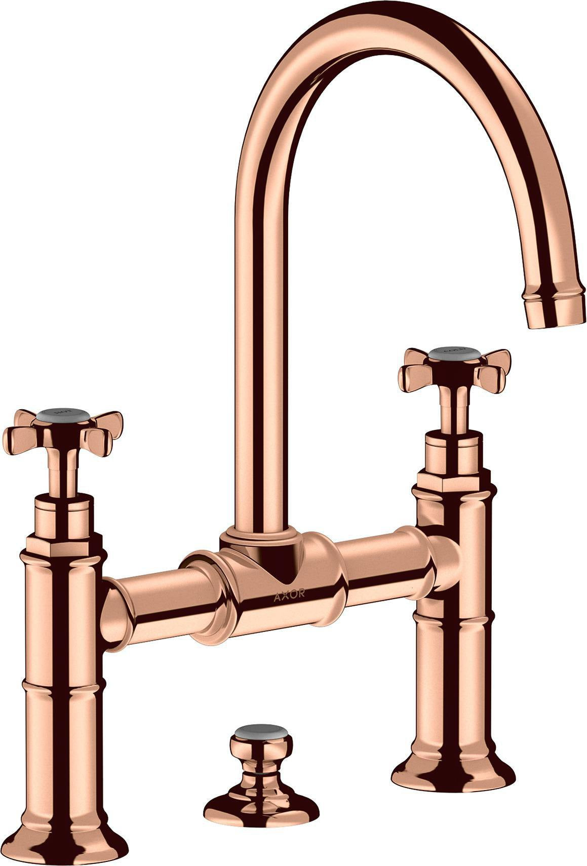 AXOR MONTREUX 2-Griff-Waschtischarmatur 220 mit Zugstangen-Ablaufgarnitur in brushed bronze