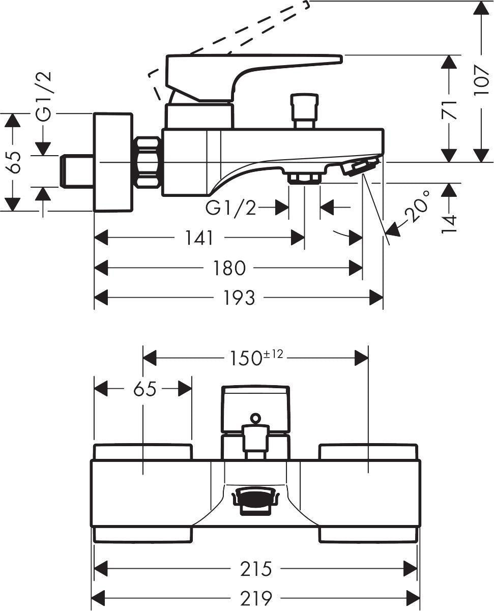 HANSGROHE Metropol Einhebel-Wannenmischer DN15, Wandmontage, Chrom – mit Temperaturbegrenzung