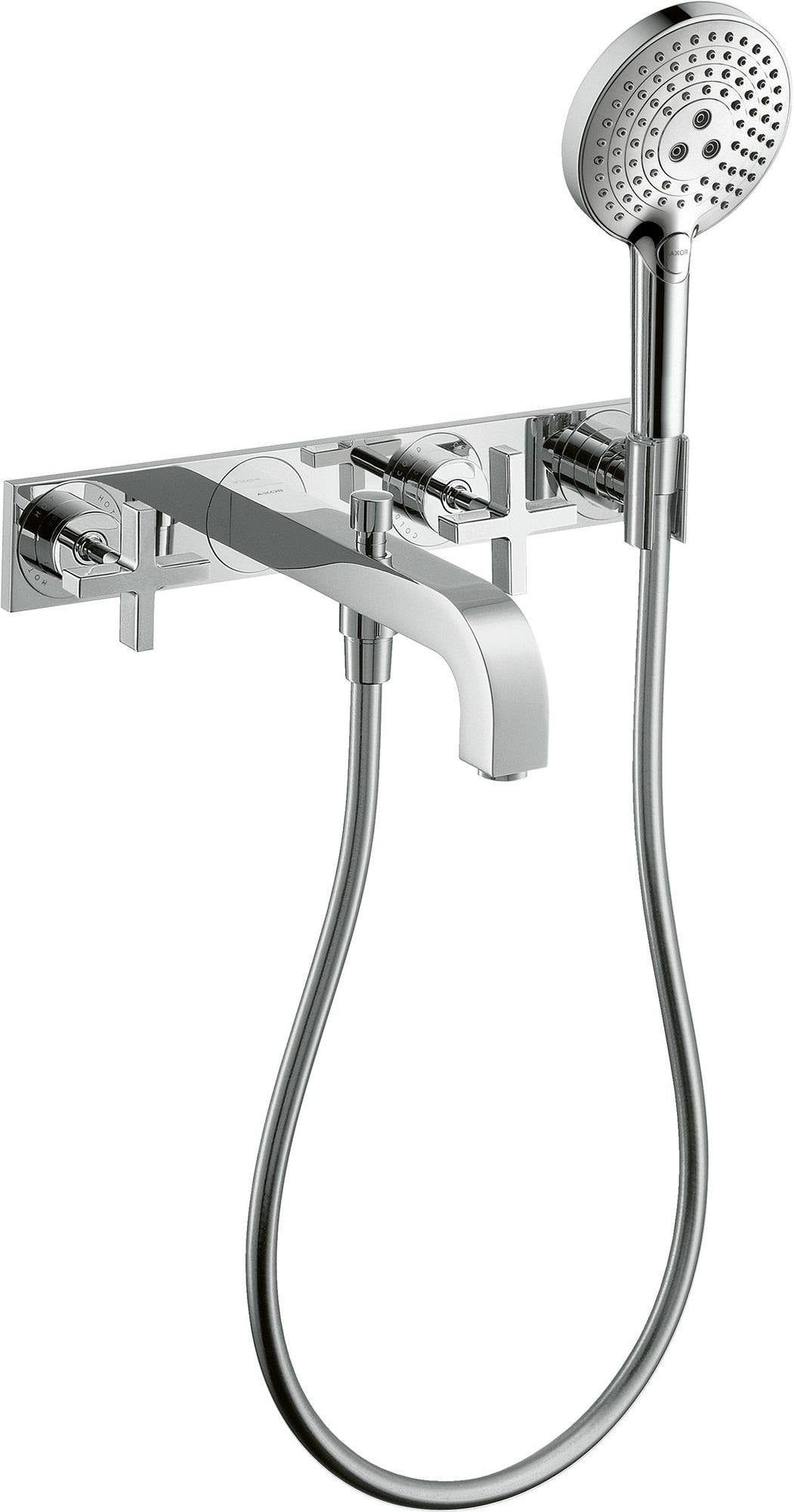 AXOR CITTERIO 3-Loch-Wannenarmatur DN 15 mit Platte, Handbrause & Wanneneinlauf, chrom