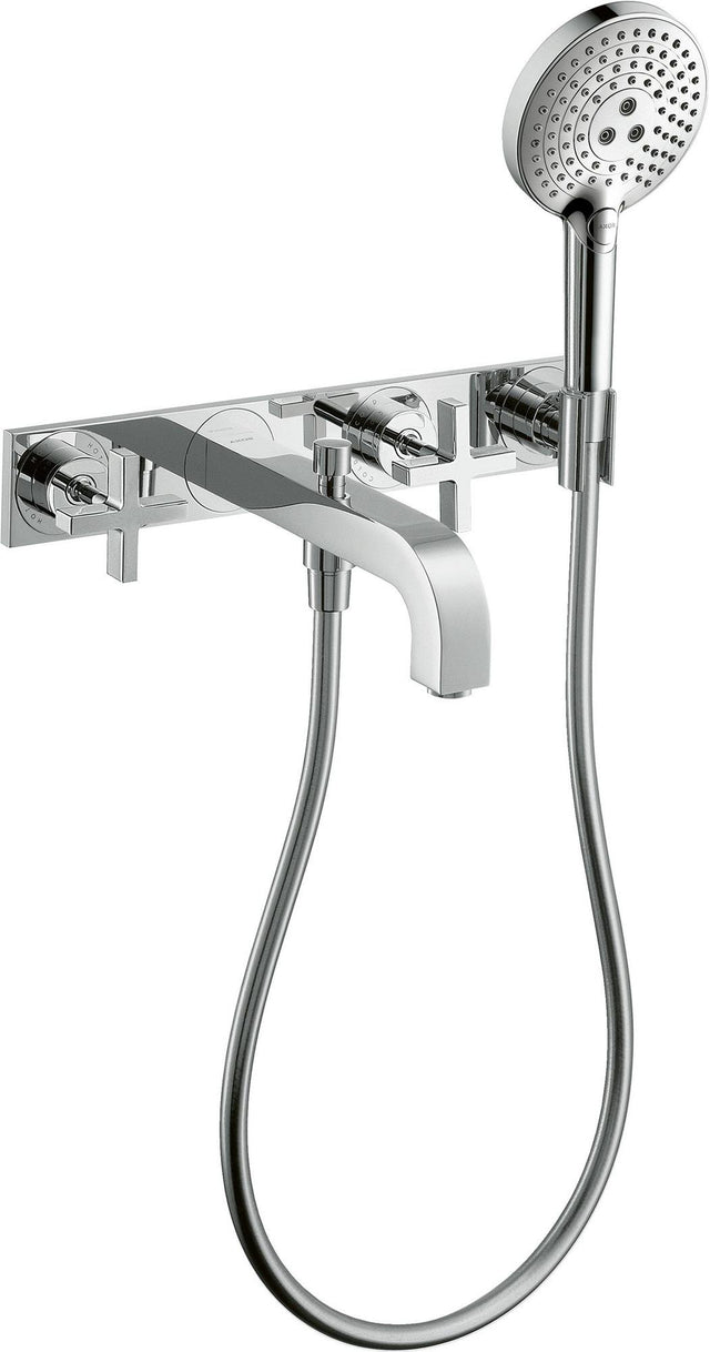 AXOR CITTERIO 3-Loch-Wannenarmatur DN 15 mit Platte, Handbrause & Wanneneinlauf, chrom