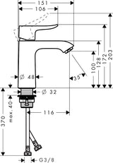 Hansgrohe Metris 110 LowFlow Einhebel-Waschtischmischer mit ComfortZone und Zugstangen-Ablaufgarnitur, chrom
