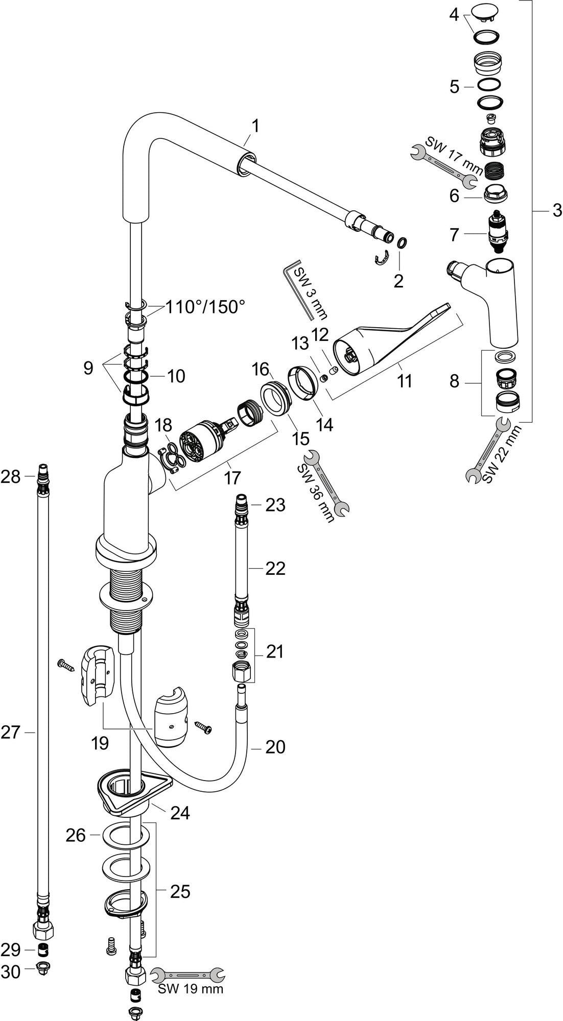 AXOR CITTERIO SELECT Küchenmischer mit Ausziehauslauf, ComfortZone 230, chrom