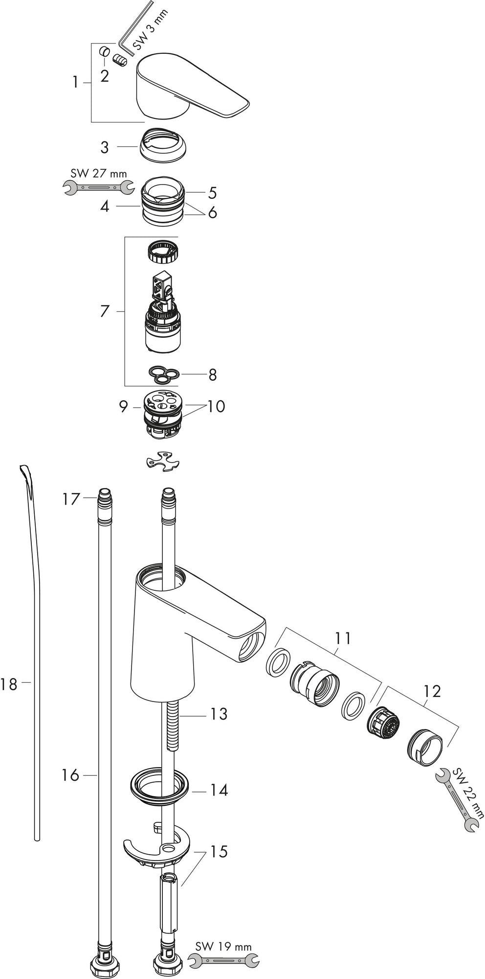 Hansgrohe Talis E Einhebel-Bidetmischer DN15 mit Ablaufgarnitur, chrom – Kugelgelenk-Luftsprudler, 5 l/min