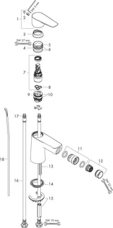 Hansgrohe Talis E Einhebel-Bidetmischer DN15 mit Ablaufgarnitur, chrom – Kugelgelenk-Luftsprudler, 5 l/min