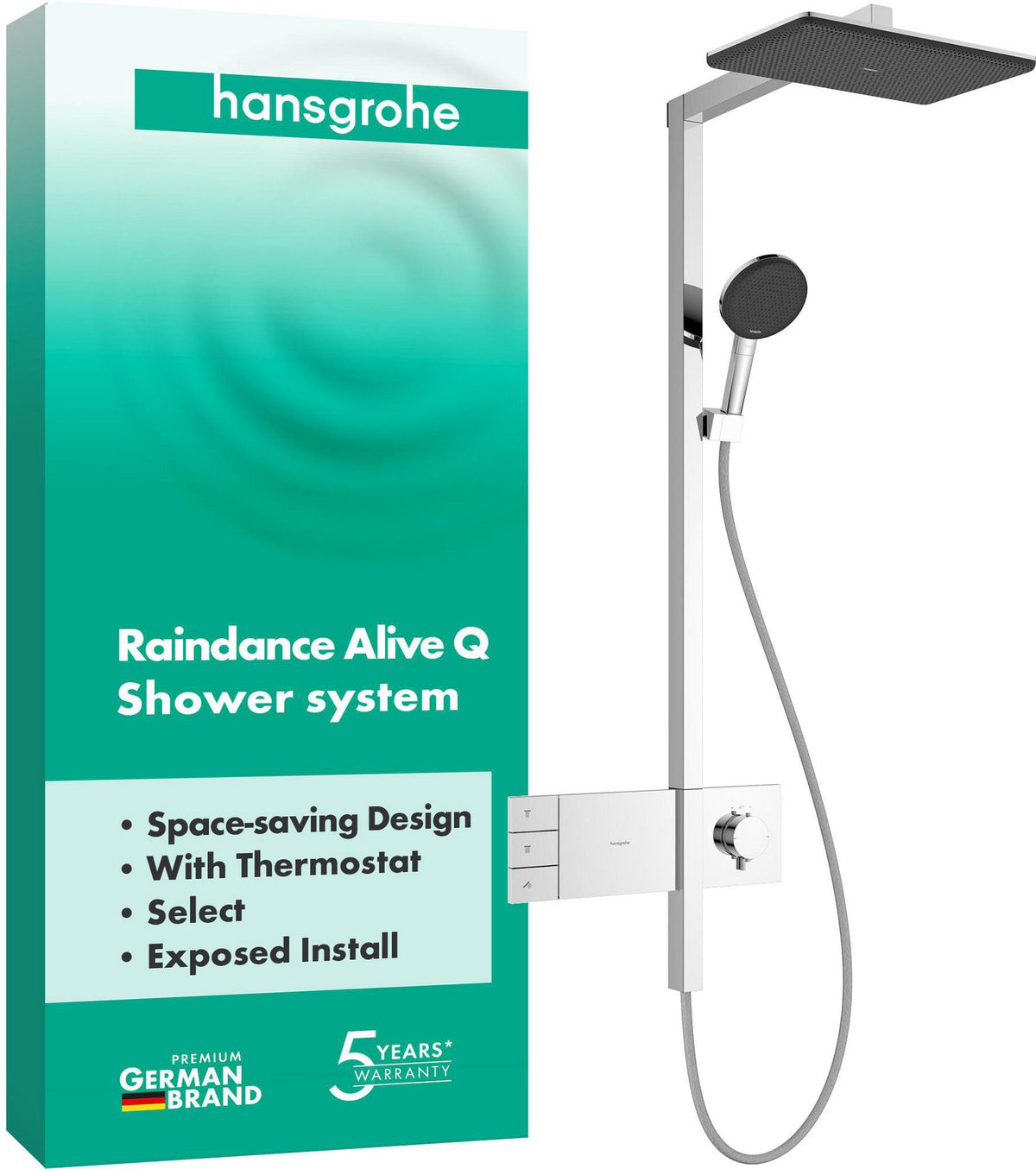 HANSGROHE Raindance Alive Q 210/340 2jet Duschsystem mit Thermostat – Schwarz