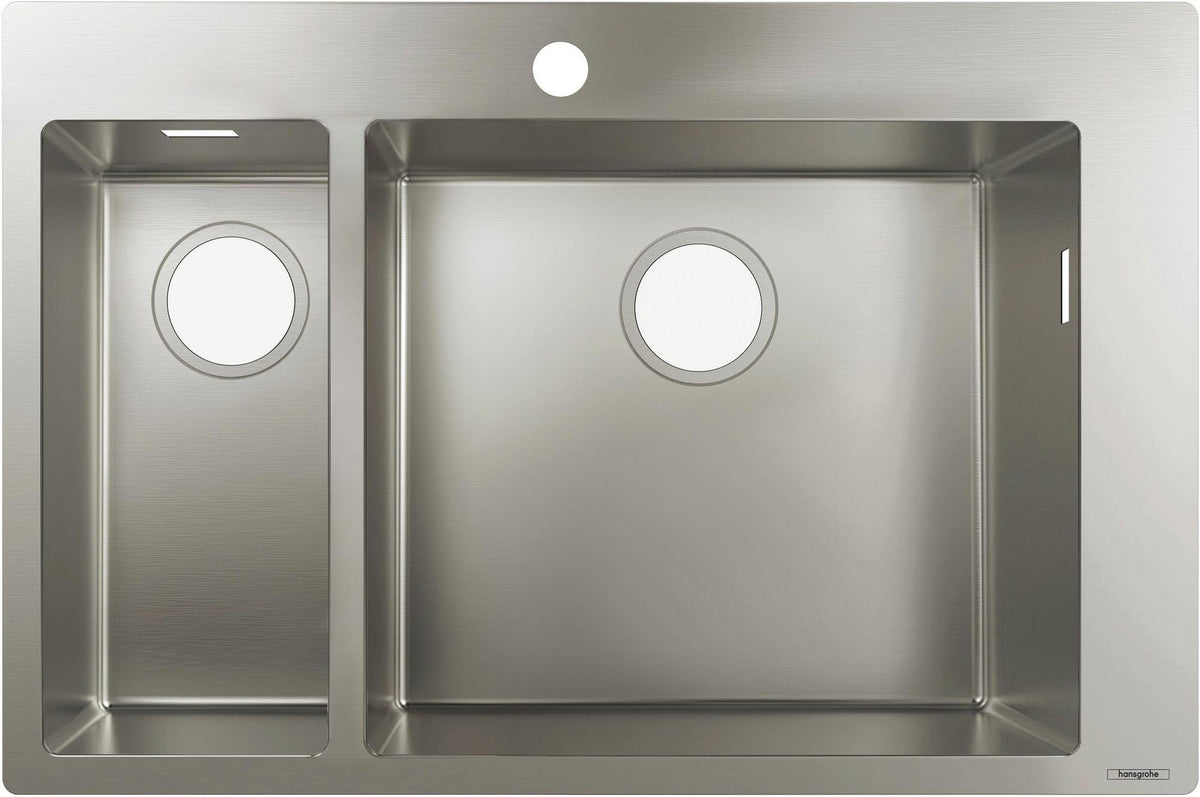 HANSGROHE Einbauspüle S71 Edelstahl 180 x 450 mm – 2 Becken, flächenbündig