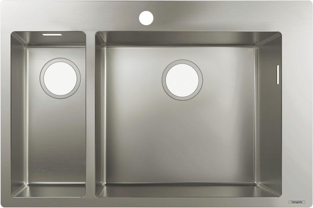 HANSGROHE Einbauspüle S71 Edelstahl 180 x 450 mm – 2 Becken, flächenbündig