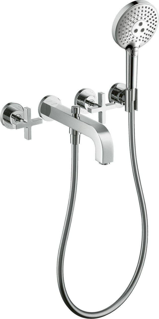 AXOR CITTERIO 3-Loch-Wannenarmatur DN 15 Unterputz mit Handbrause und Kreuzgriff Chrom