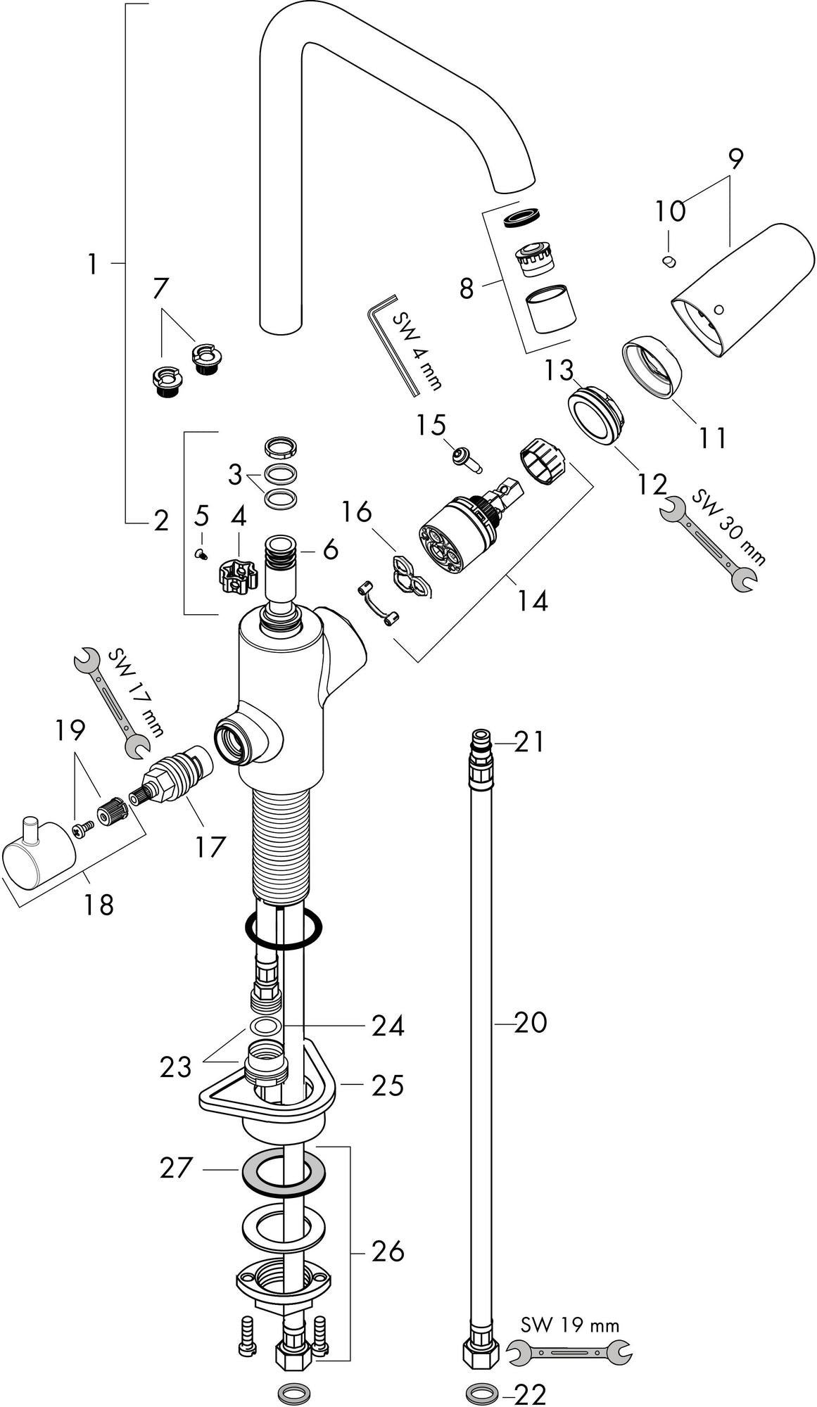 HANSGROHE HG Einhebel-Küchenmischer 260 FOCUS DN 15 mit Geräteabsperrventil Chrom