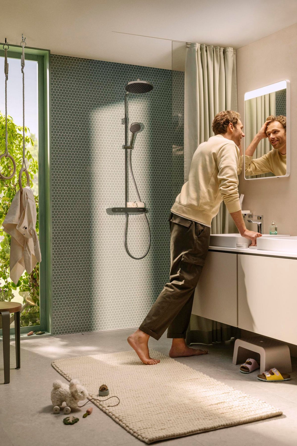 HANSGROHE Konsole Xilesa E 1375x550 mm mit 2 Ausschnitten für Aufsatzwaschtische in Eiche