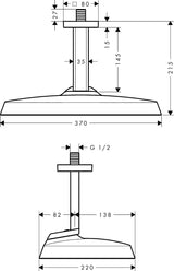 AXOR ShowerSphere 1jet Kopfbrause 370 x 220 mm mit Deckenanschluss – Rain FlexPower, QuickClean+