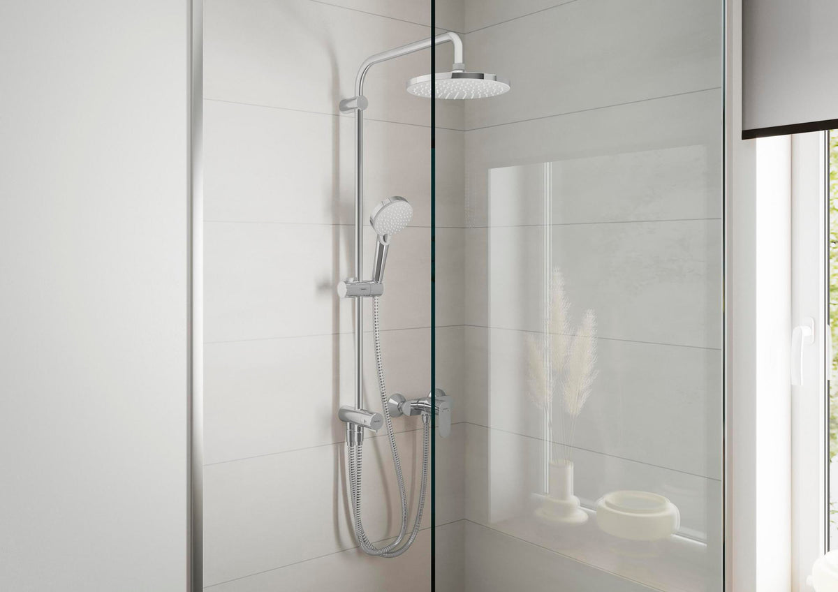 HANSGROHE Showerpipe VERNIS Blend 200 1jet Reno EcoSmart Chrom – Duschsystem mit Kopf- und Handbrause