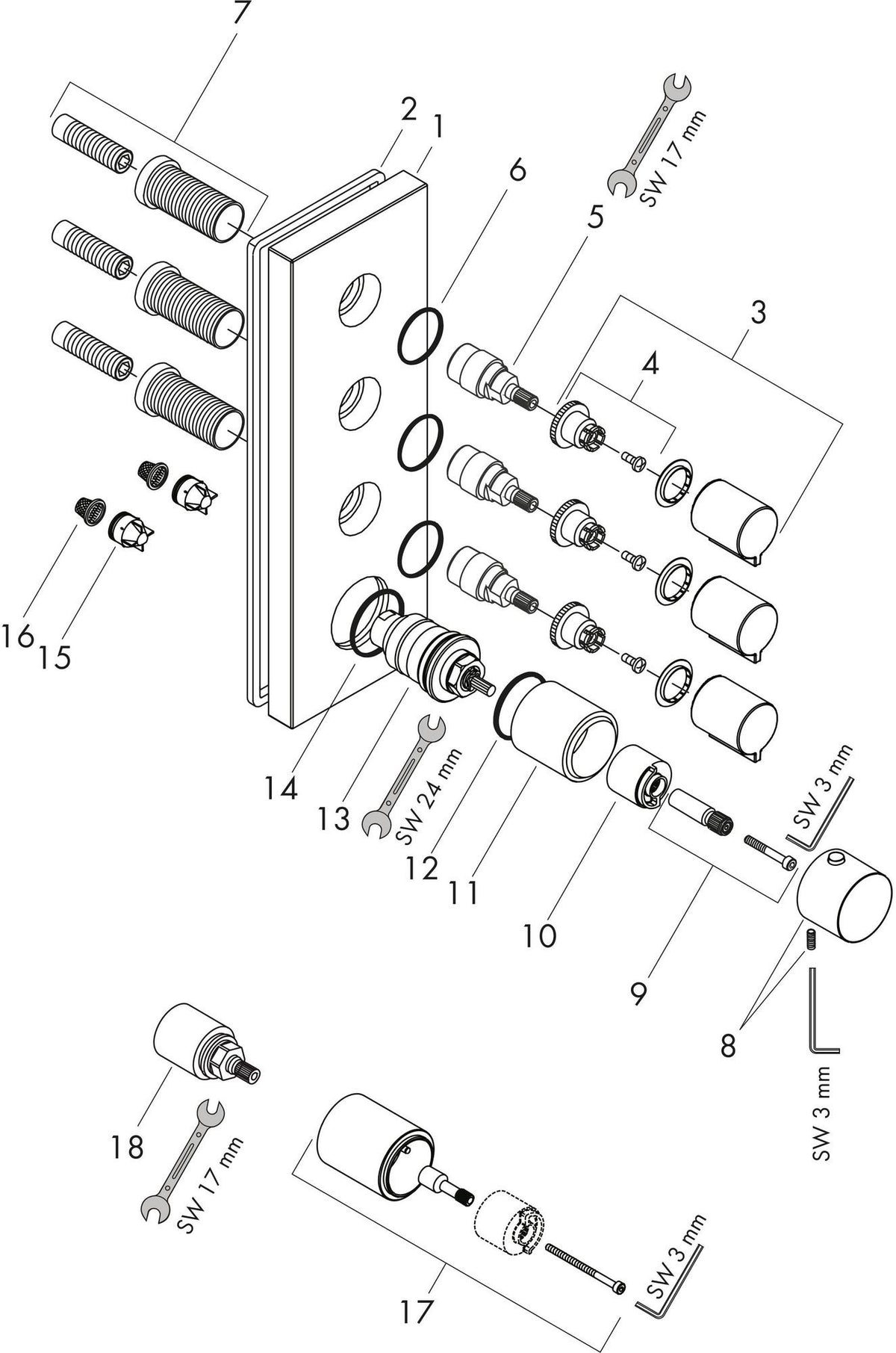 AXOR STARCK SHOWERCOLLECTION Thermostatmodul DN 20 für 3 Verbraucher, eckig, Chrom