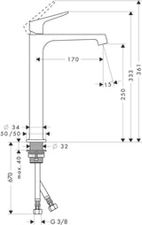 AXOR CITTERIO M Einhebel-Waschtischmischer 250 DN 15 von Hansgrohe – chrom, mit Ablaufgarnitur