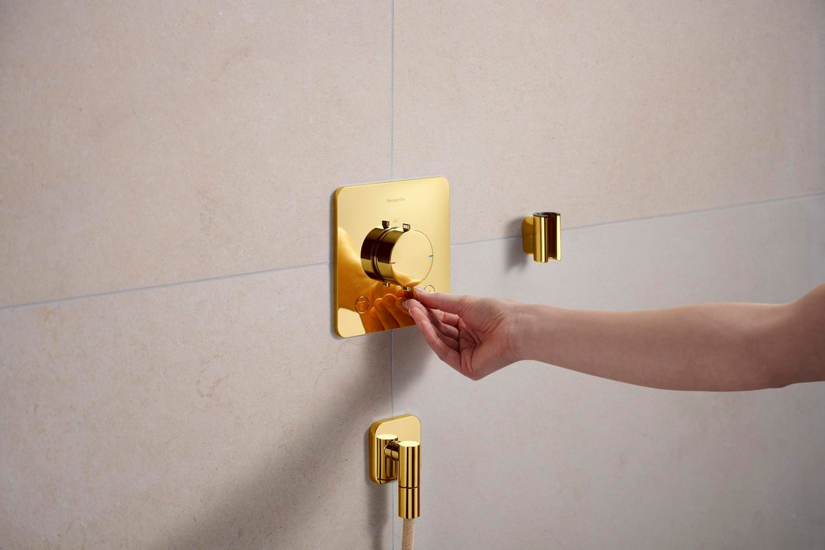 HANSGROHE Wandanschluss FixFit Fine Q mit Rückflussverhinderer – schwarz, 1/2 Zoll, 65 mm Rosette