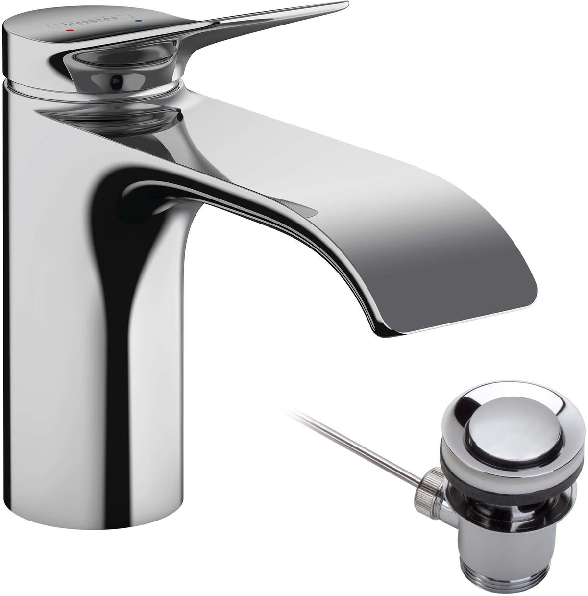 HANSGROHE Vivenis Einhebel-Waschtischmischer 80 mm mit Zugstangen-Ablaufgarnitur – WaterfallStream, chrom