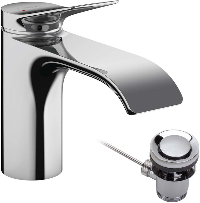 HANSGROHE Vivenis Einhebel-Waschtischmischer 80 mm mit Zugstangen-Ablaufgarnitur – WaterfallStream, chrom