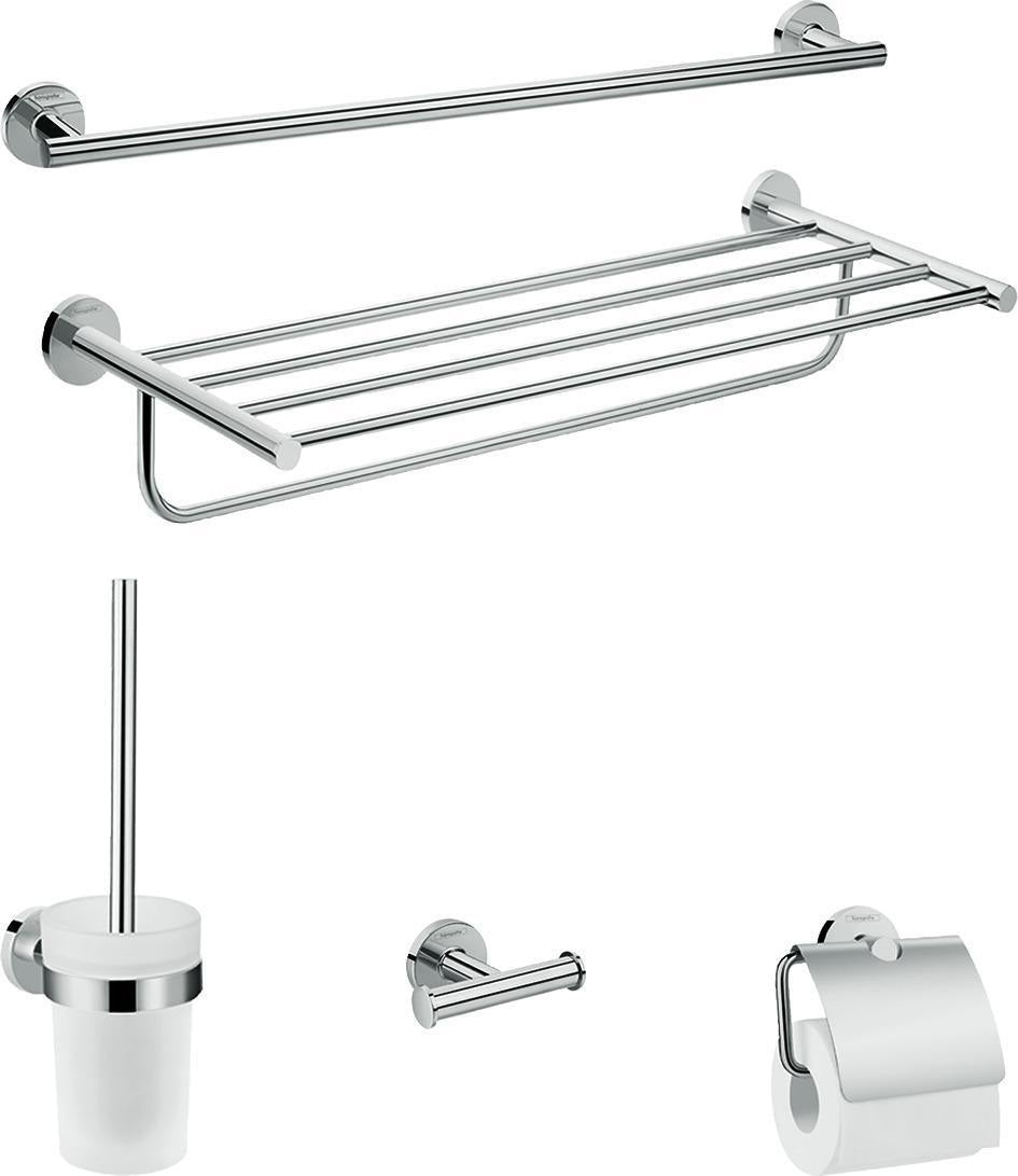 HANSGROHE Logis Universal Bad-Accessoire-Set 5-teilig in Chrom – Handtuchhalter, Papierrollenhalter, WC-Bürste & Haken