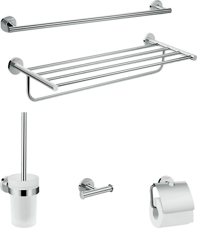 HANSGROHE Logis Universal Bad-Accessoire-Set 5-teilig in Chrom – Handtuchhalter, Papierrollenhalter, WC-Bürste & Haken