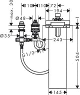 AXOR Grundkörper für 3-Loch-Wannenrandarmatur mit sBox von Hansgrohe – Thermostatisch, 463 mm