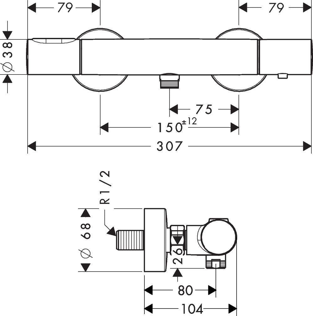 AXOR Citterio M Brausethermostat Aufputz DN 15 – Chrom, Temperaturbegrenzung, Schalldämpfer