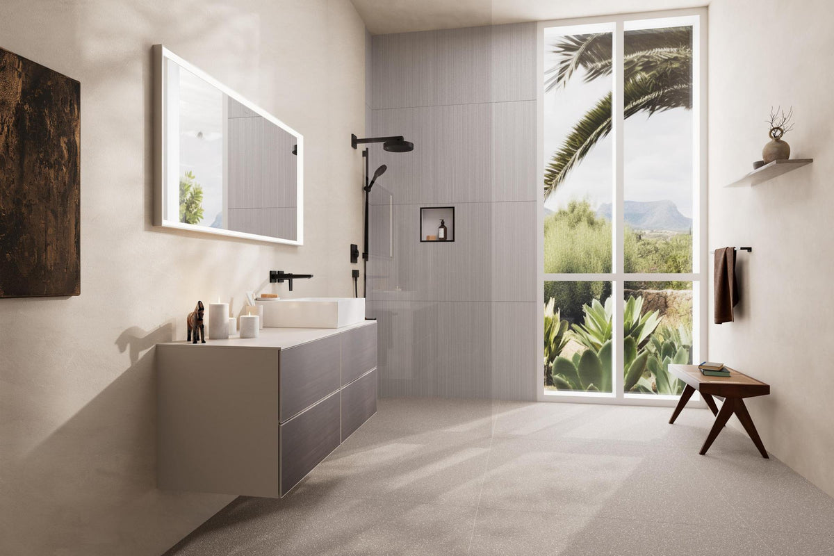 HANSGROHE Xevolos E Waschtischunterschrank 1370 mm mattweiß Eiche dunkel grifflos