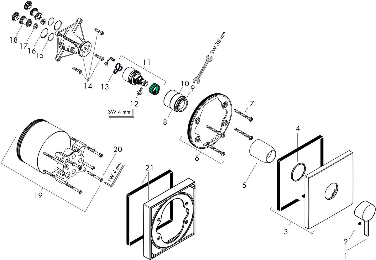 HANSGROHE Finoris Fertigmontageset für Unterputz-Brausemischer – Chrom, quadratisch, thermostatisch